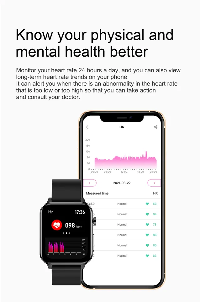 Smartwatch Health 1.7 Inch Digital BP Blood Oxygen Monitor Heart Rate Fitness IP68 Smart Watch