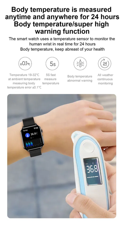 Smartwatch Health 1.7 Inch Digital BP Blood Oxygen Monitor Heart Rate Fitness IP68 Smart Watch