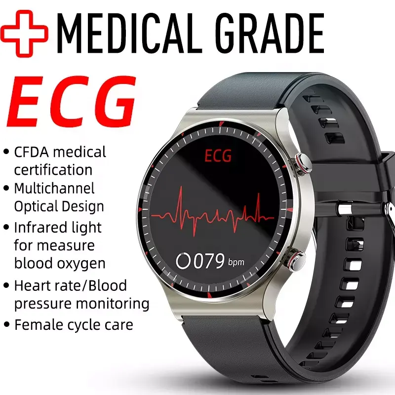 ECG PPG Reloj Inteligente Full Touch Screen Smart Watch with Blood Oxygen Body Temperature Blood Pressure Heart Rate